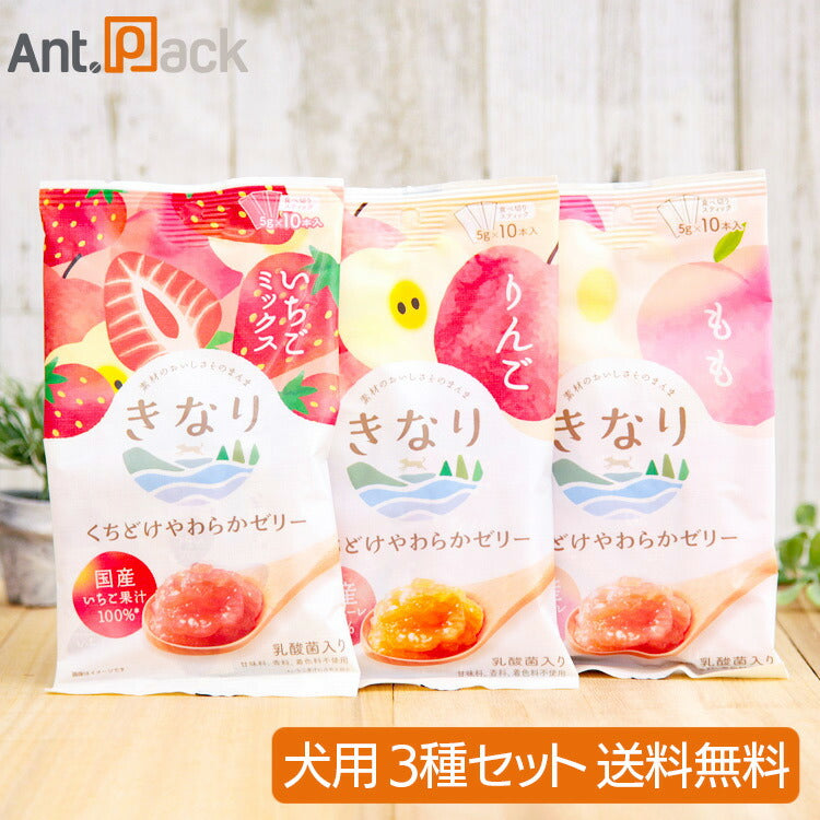 きなり くちどけやわらかゼリー 犬用 3種セット(りんご・もも・いちごミックス×各1袋)