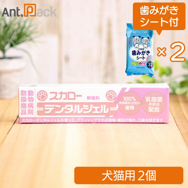 (歯みがきシートおまけ付)山一化学 スカローデンタルジェル 無香料 犬猫用 40g×2個
