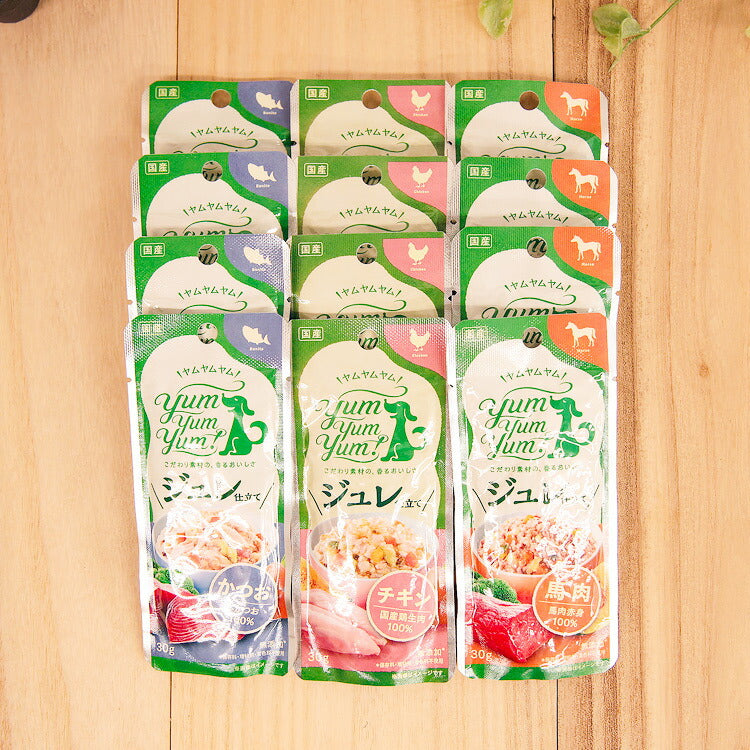 Yum Yum Yum! ジュレ仕立て 犬用 アソートセット (チキン・かつお・馬肉 30g×各4個)(ヤムヤムヤム)