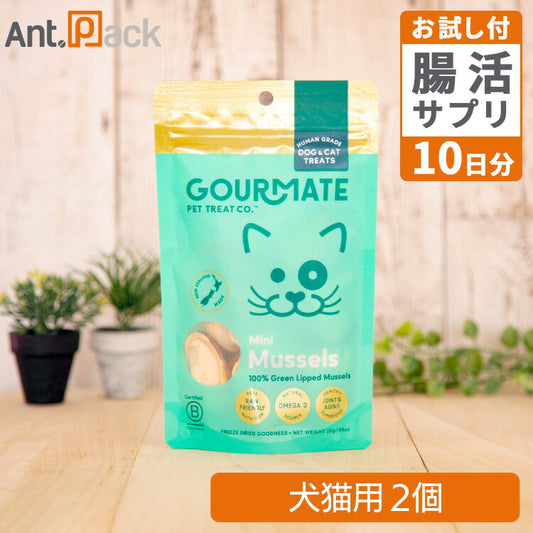 グルメイト フリーズドライトリーツ オーガニック ミニ・緑イ貝 犬猫用 25g×2個＋腸元気ケストースタブお試し10日分（37201）