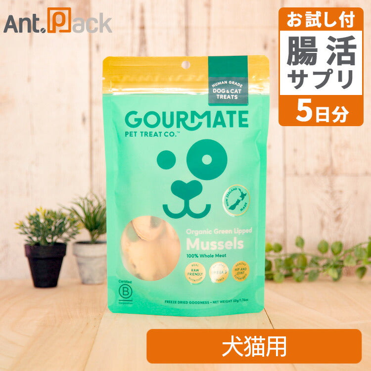 グルメイト フリーズドライトリーツ オーガニック 緑イ貝 犬猫用 50g＋腸元気ケストースタブお試し5日分（37003）