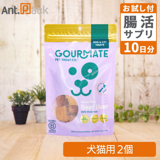 グルメイト フリーズドライトリーツ グラスフェッド ビーフレバー 犬猫用 65g×2個＋腸元気ケストースタブお試し10日分（37010）