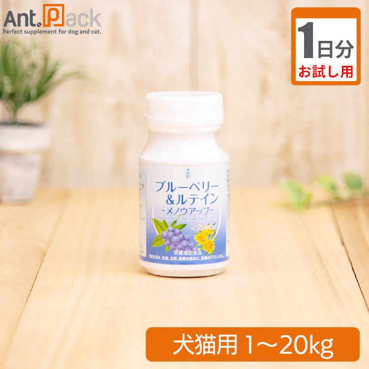 【お試し1日分】 日本ビーエフ メノウアップ ブルーベリー&ルテイン 犬猫用 体重1kg～20kg 1粒 1日分